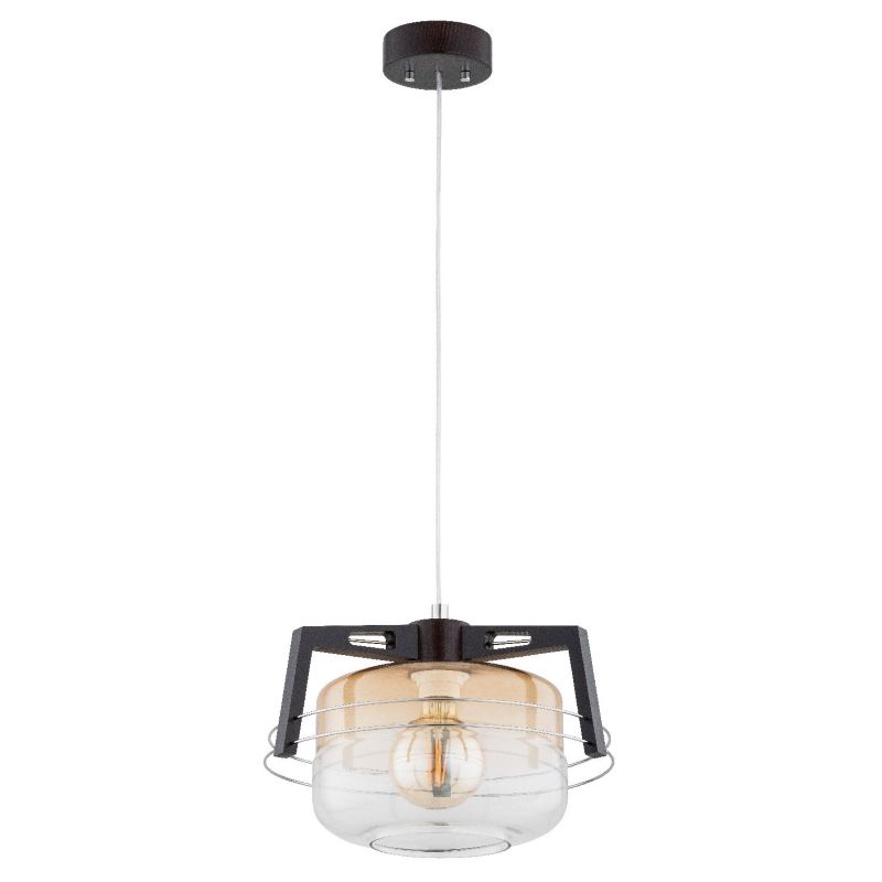 Lampa wisząca Alfa Iskar 3874 ciemne drewno-bursztynowy-chromowana dekoracyjna 1xE27 x 15W 1 szt.