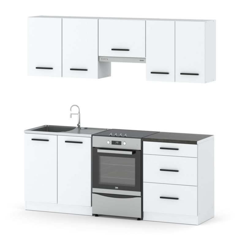 Zestaw Kuchenny Hurtownia-Mebli Z Blatem Kuchnia Mini Mokka Plus 200cm Biały Mat Biały Mat 200x47x145 cm 1szt.