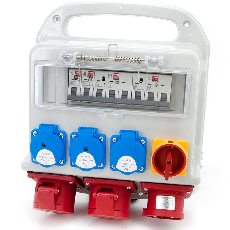 Rozdzielnica przenośna ELS Elektrotechnika 11PO42C11C1FW 3x230V 2x16A/5 zabezpieczona, wyłącznik 0-1 TRG, wtyczka 16A/5P, 1 szt.