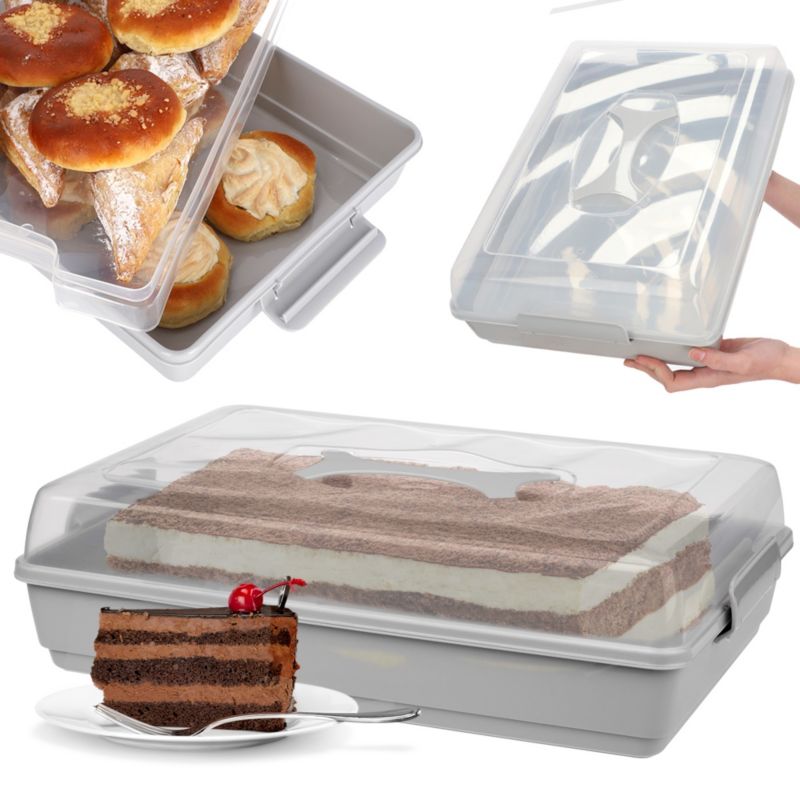 Pojemnik Na Ciasto KADAX Plastikowy Wypieki Tort Pudełko Prostokątny Duży 1szt.