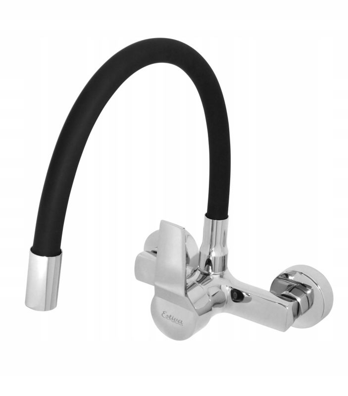 Bateria kuchenna ścienna Estiva AKSA Black czarna wylewka elastyczna 1 szt.