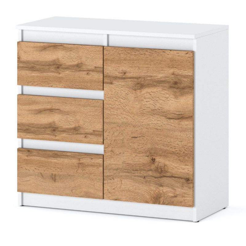 Komoda Hurtownia-Mebli Szuflady 3 Agnes 1D3SZ 80cm Biały Mat Dąb Wotan 80x35x75 cm 1szt.