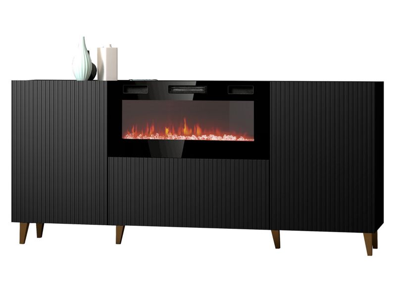 Komoda z kominkiem MIRJAN 24 Pafos 180 EF czarny + złoty + czarny kominek 1 szt.