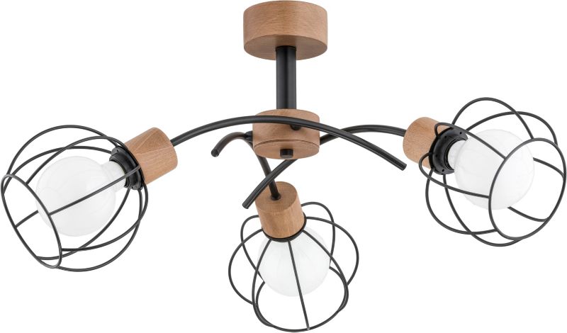 Lampa wisząca Alfa Paloma 3-punktowa E27 czarna / drewno