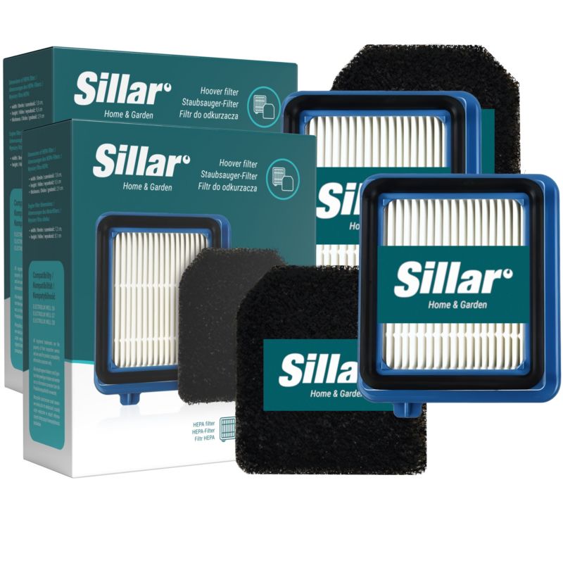 Filtry do odkurzacza, Sillar, zamiennik do Electrolux Well Q6 Q7 Q8, zmywalne, HEPA, piankowy, 4szt