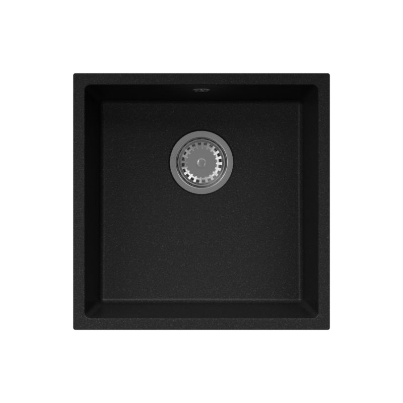 Zlewozmywak granitowy GranMaster Como 440x440x202 mm jednokomorowy bez ociekacza czarny metalik 1 szt.