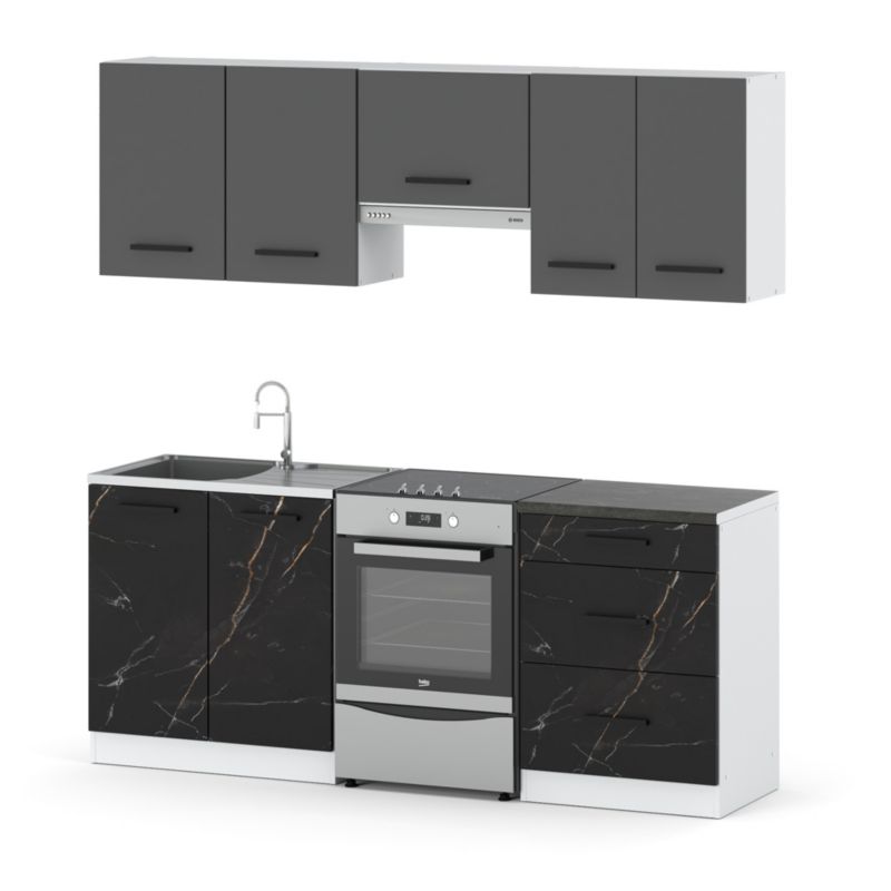 Zestaw Kuchenny Hurtownia-Mebli Z Blatem Kuchnia Mini Mokka Plus 200cm Biały Mat Szary Mat/San Sebastian 200x47x145 cm 1szt.