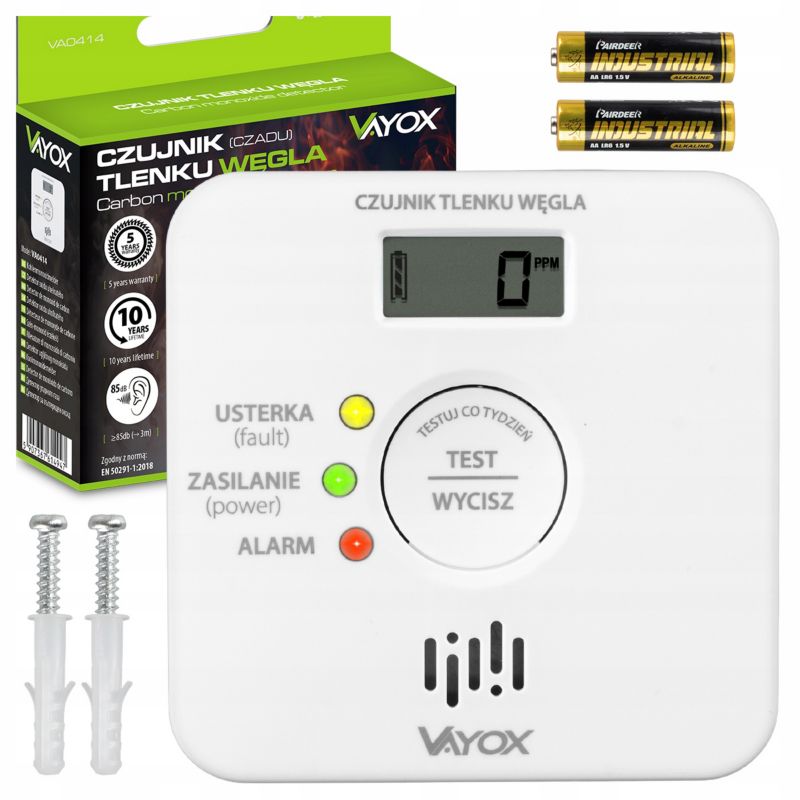 Czujnik czadu Vayox VA0414 detektor tlenku węgla bezprzewodowy 1 szt.