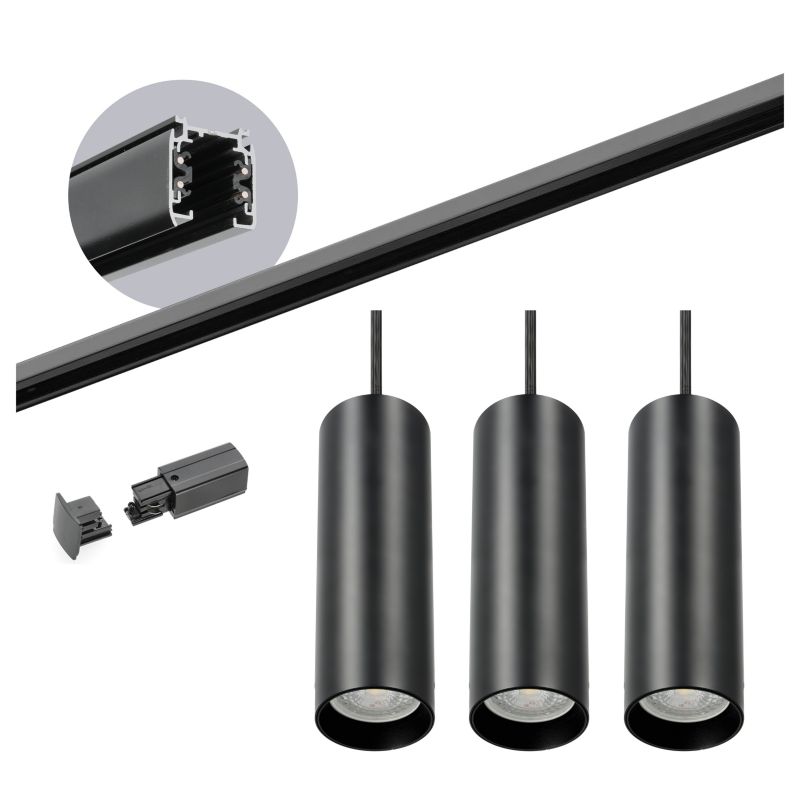 Oświetlenie szynowe 3 fazowe Kobi szyna 2m, 3x Lampa wisząca 1kpl.