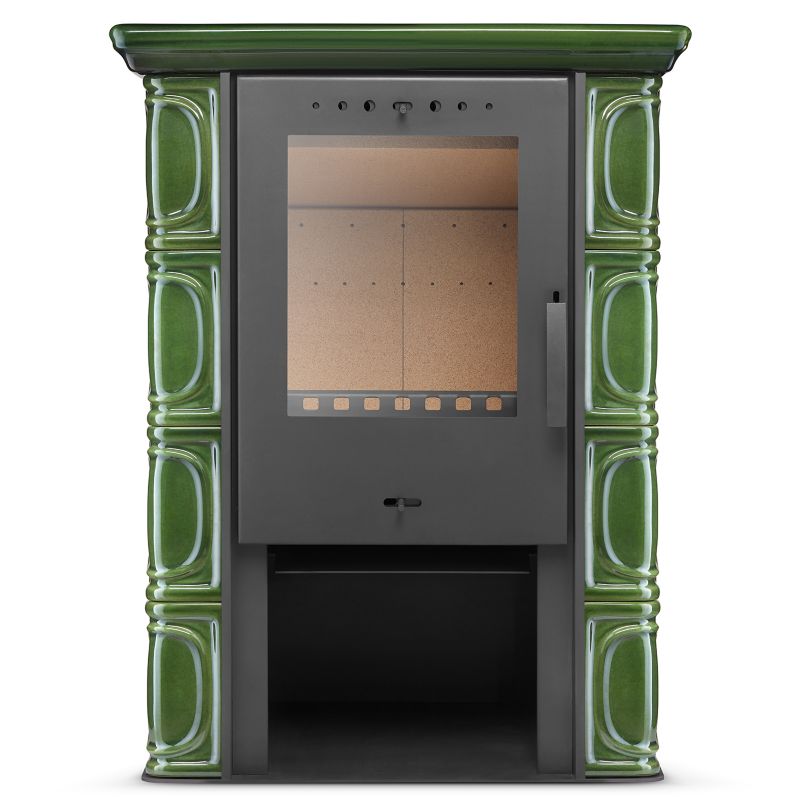 Piec kominkowy kaflowy koza kominek FLAMA ceramiczny ELDUR EkoProjekt w kolorze zieleń oliwkowa 1szt.