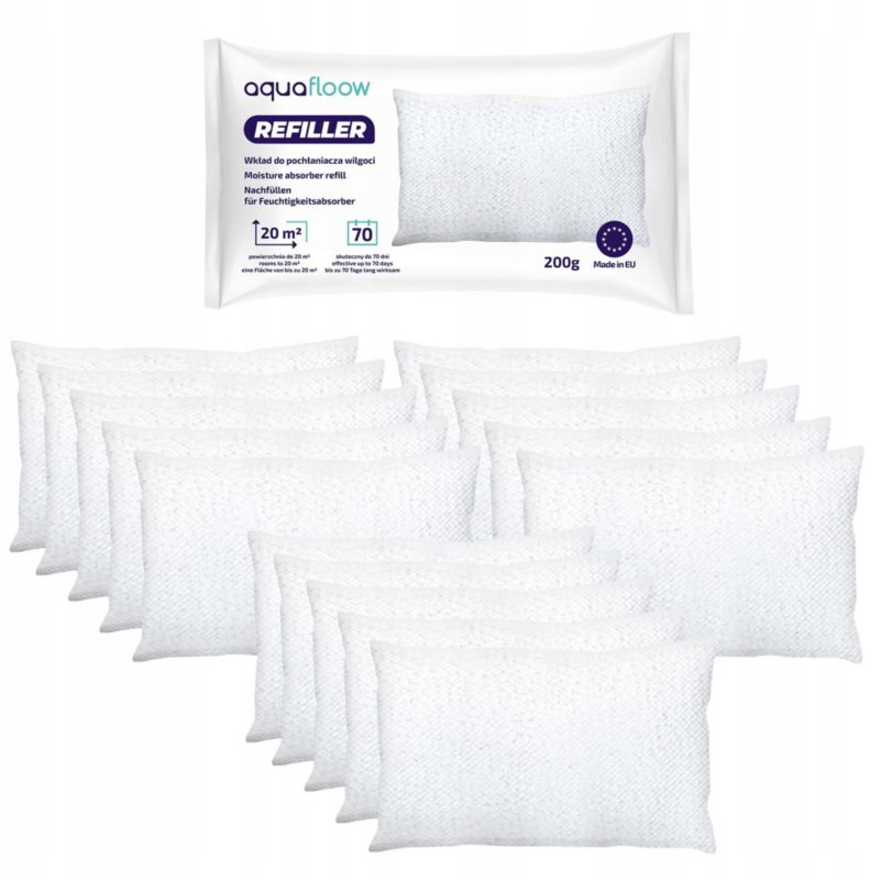 Wkład do pochłaniaczy wilgoci, AquaFloow, osuszacz powietrza, uniwersalny, do wilgotnych pomieszczeń, 200g, 15szt