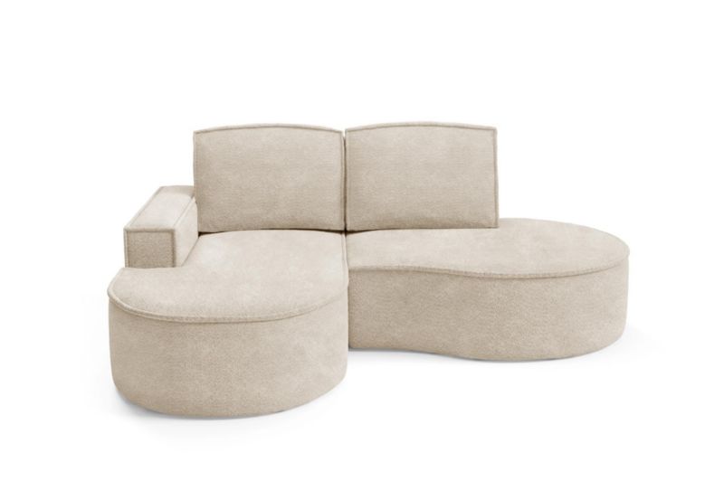 Narożnik Bettso FLOW lewy zaokrąglone boki z poduszkami w tkaninie abriamo beżowy 1szt.