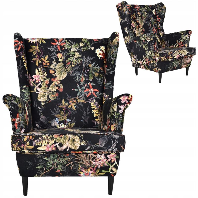 Fotel uszak do salonu Family Meble Ari Print czarny 1szt