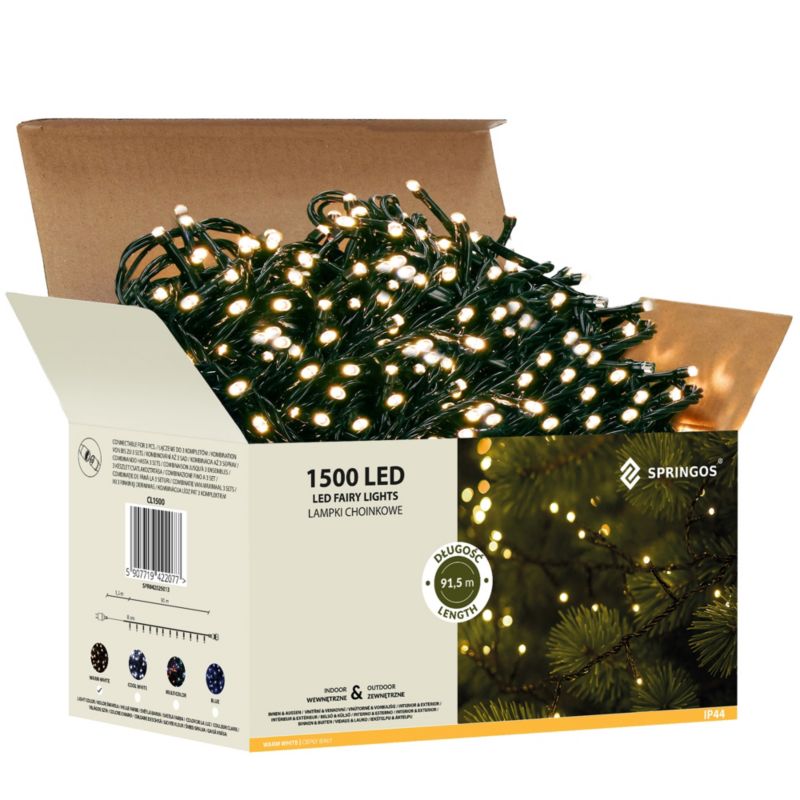 Lampki choinkowe Springos 1500 Led biały ciepły 121,5 m oświetlenie świąteczne IP44 1 szt.