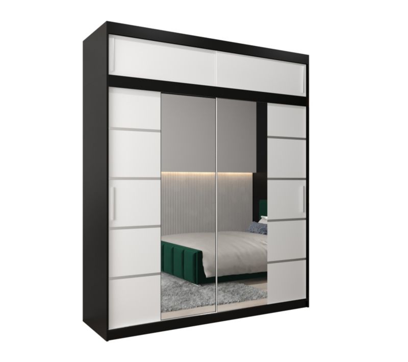 Szafa przesuwna Abiks Verona 4 200 czarny + biały z nadstawką 1 szt.