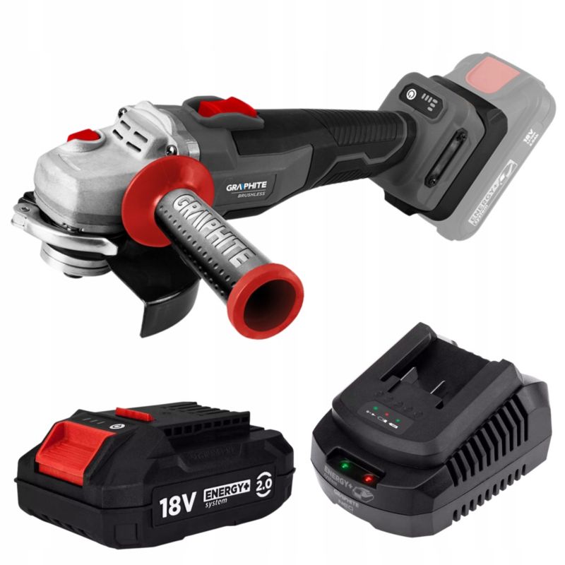 Szlifierka kątowa z akumulatorem 2Ah i ładowarką GRAPHITE 125mm bezszczotkowa 1 kpl