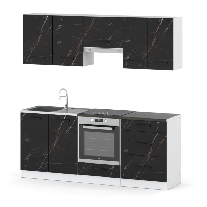 Zestaw Kuchenny Hurtownia-Mebli Z Blatem Kuchnia Mini Mokka Full 200cm Biały Mat San Sebastian 200x47x145 cm 1szt.