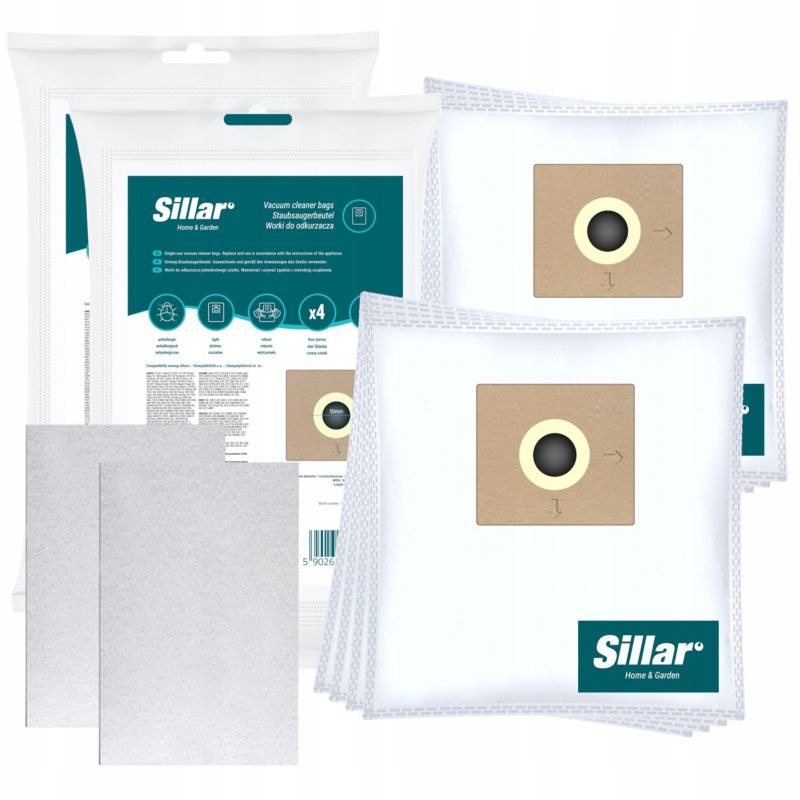 Worki do odkurzacza, Sillar, syntetyczne, 8szt, filtr wlotowy, 2szt, zamiennik do Amica Ora Fen Turbo Zonda, 10szt