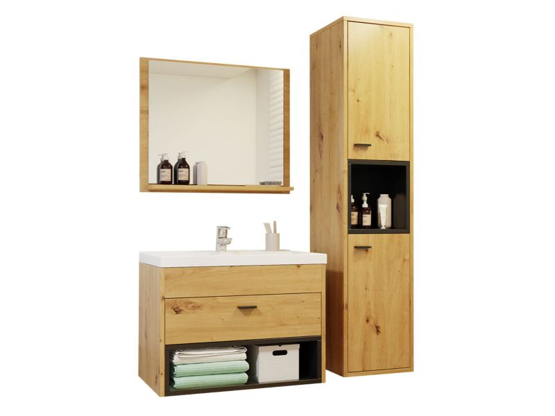 Meble łazienkowe MIRJAN 24 Olier I dąb artisan + czarny mat 1 kpl.