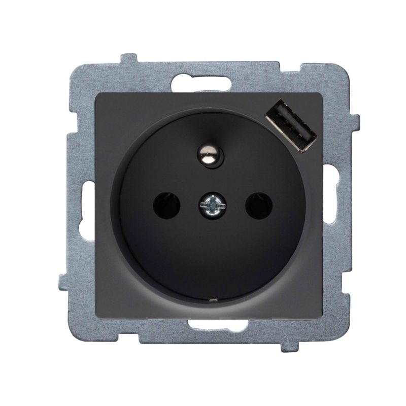 Gniazdo pojedyncze Polmark Rosa bazalt USB