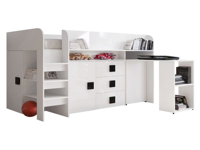 Łóżko piętrowe z biurkiem MIRJAN 24 Toledo 1 biały połysk + uchwyty czarne 1 kpl.