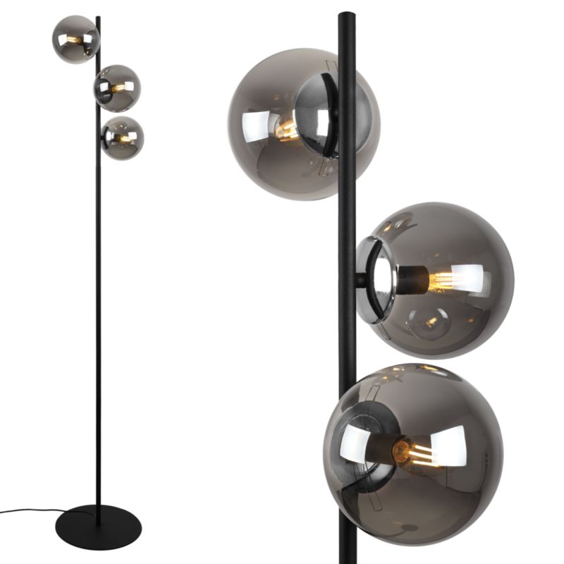 Lampa podłogowa stojąca Light Home LH Siena 3x E27 60W czarny/chrom klosz grafitowy 1szt.