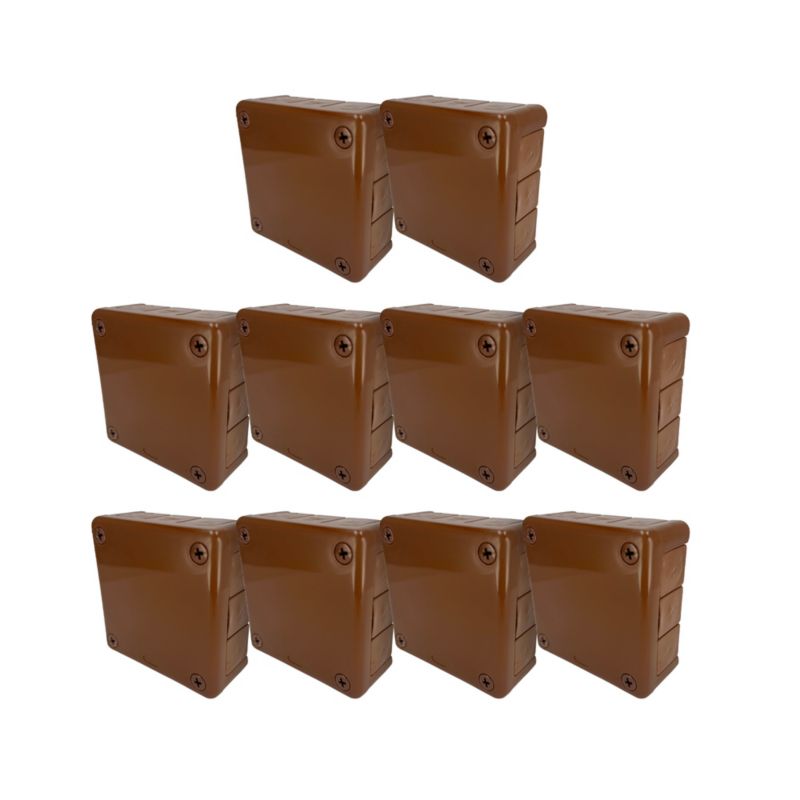 Puszka natynkowa EDO hermetyczna 98x98x42mm 12-wlotowa, z dławikami gumowymi, IP55 zamknięcie "na wkręty" brązowa 10szt.