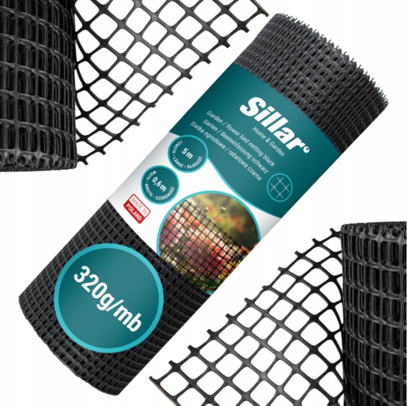 Siatka ogrodzeniowa, Sillar, siatka ogrodowa, ochronna, w rolce, przeciwko kretom, 60 cm x 5 m, 320g/mb, czarna, 1szt