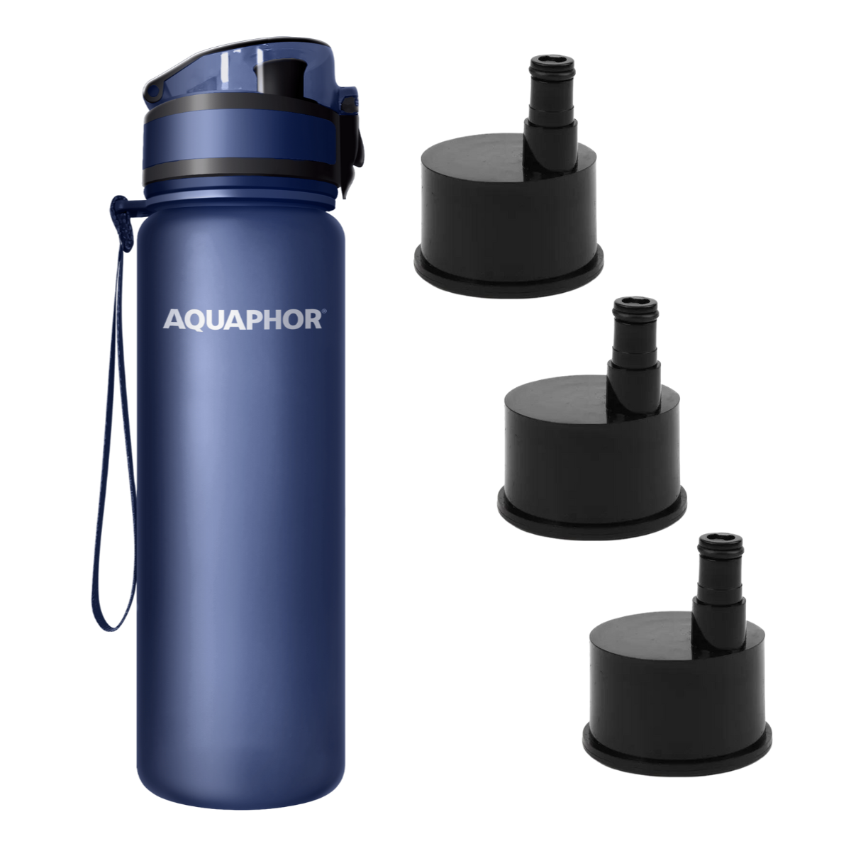 Bidon trytanowy Aquaphor City z 3 filtrami do wody. Kolor granatowy.