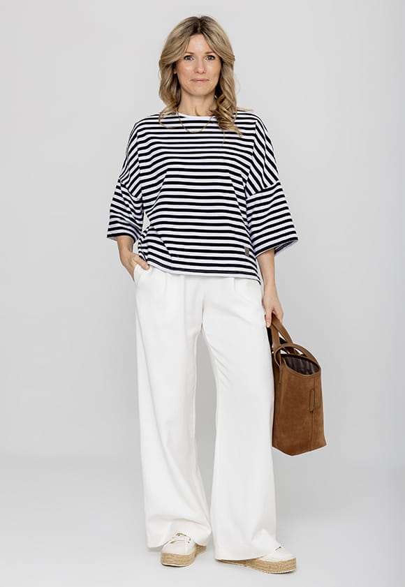 Lillow - Szerokie SPODNIE CARTER krótsze - wanilia - Materiał bawełna - Uszyto w Polsce