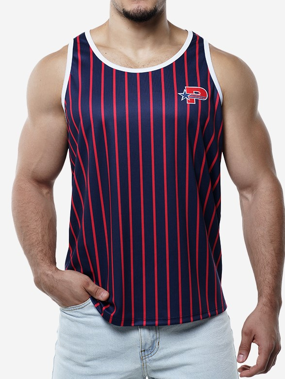 Tank Top męski | Granatowy/Czerwony | Navy Striped Tank Top | PUMP! | 14021