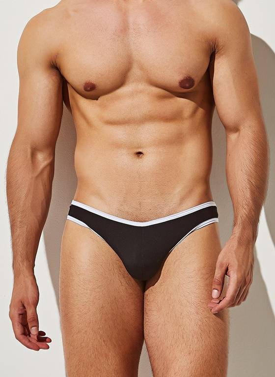 Gładki jockstrap męski z białym obszyciem | Czarny | nice jockstrap | INTYMEN | INE029
