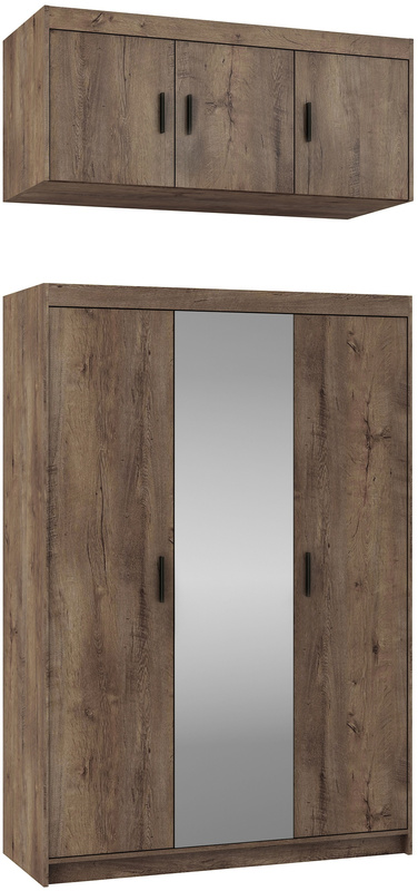 Trzydrzwiowa szafa z lustrem z nadstawką 133 cm dąb lefkas KUBA
