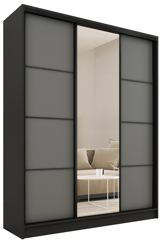 Szafa przesuwna z lustrem i półkami 150 cm LOFT grafit