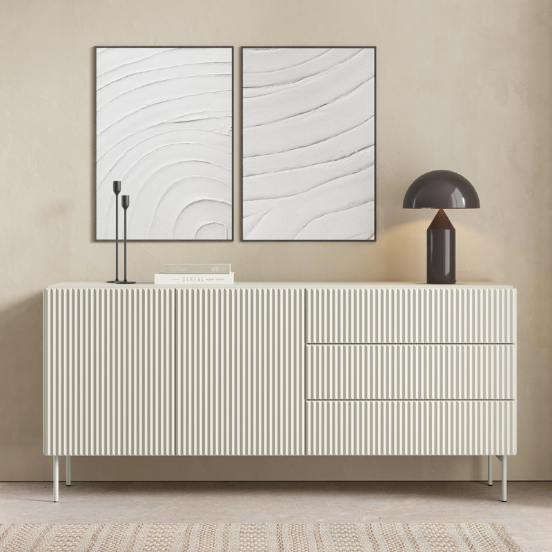 Dwudrzwiowa komoda 180 cm do salonu ryflowane fronty kaszmir MEZZO