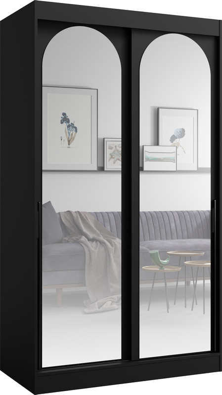 Szafa przesuwna z lustrami 120 cm czarna drzwi przesuwne czarne uchwyty