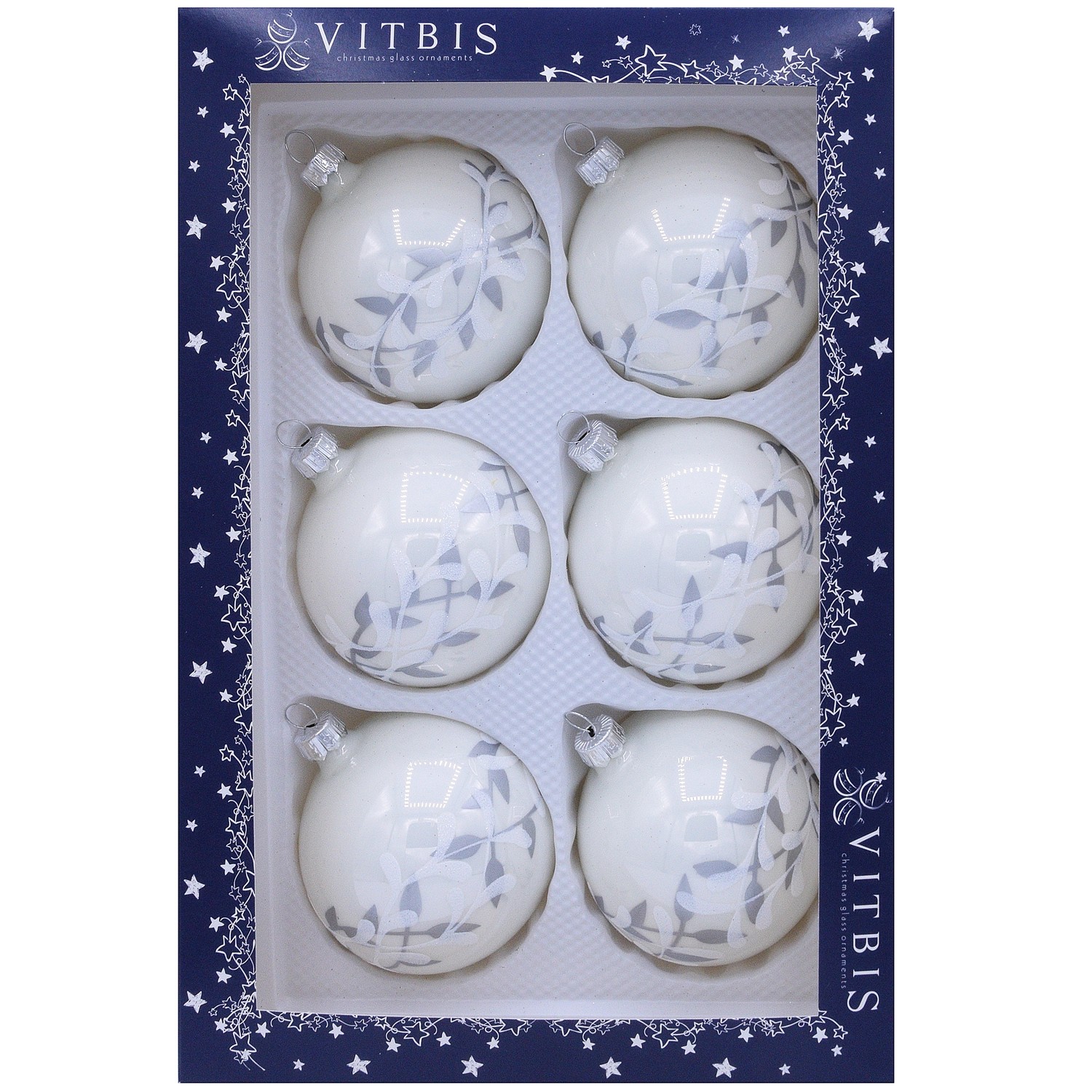 Bombki z dekorem tradycyjnym w pudełku białe śr. 8 cm - 6 szt.