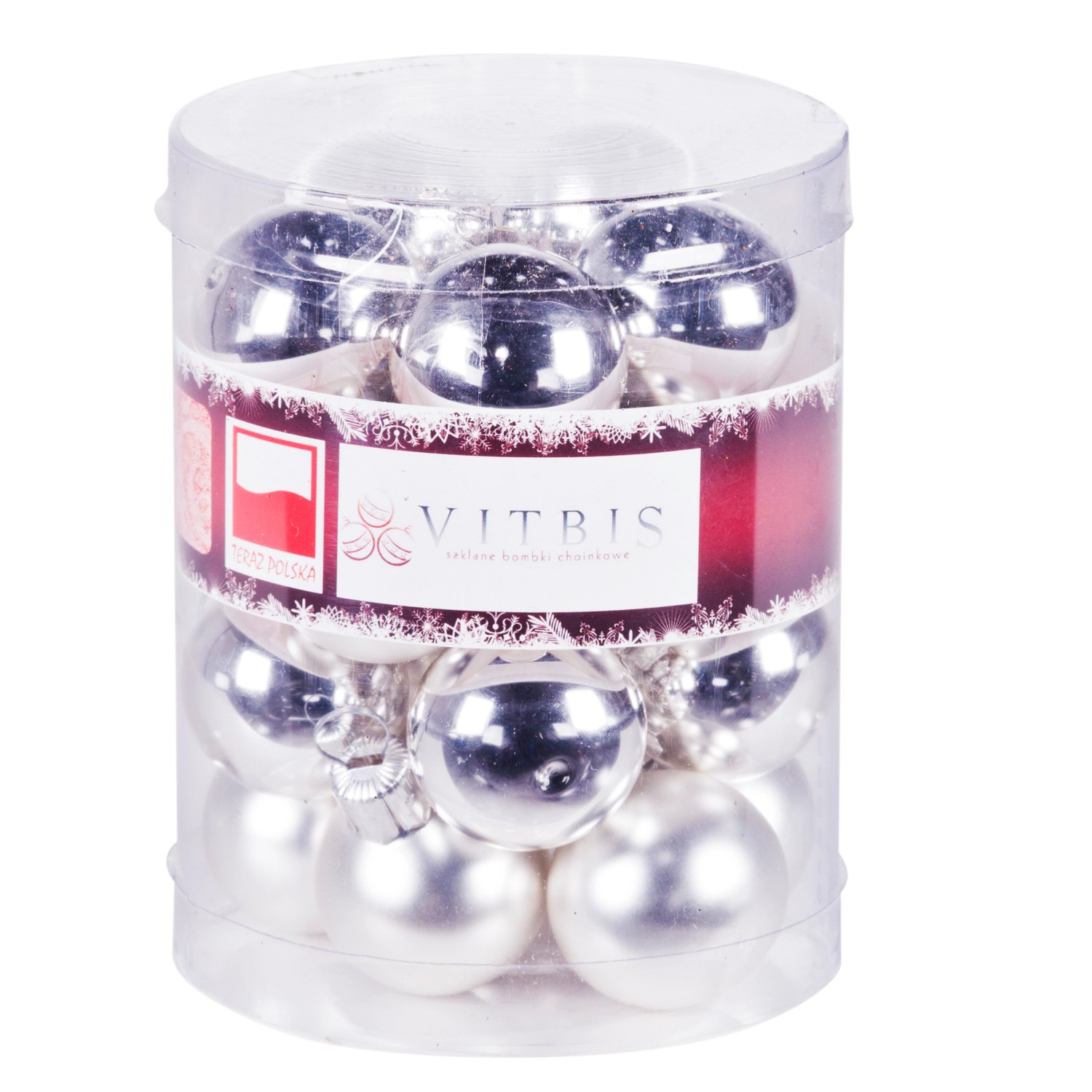 Bombki gładkie w tubie srebrne śr. 3 cm - 20 szt.