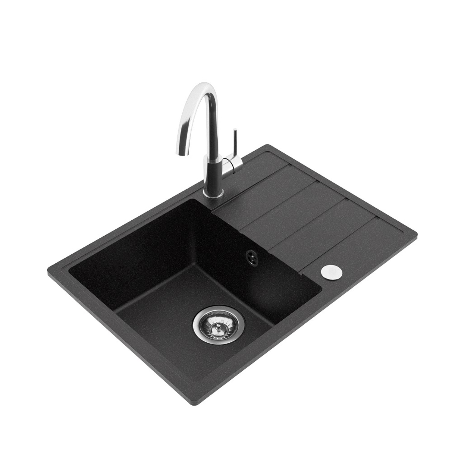 Zlewozmywak Simple 1-kom. z ociekaczem i baterią, grafitowy 62x44 cm