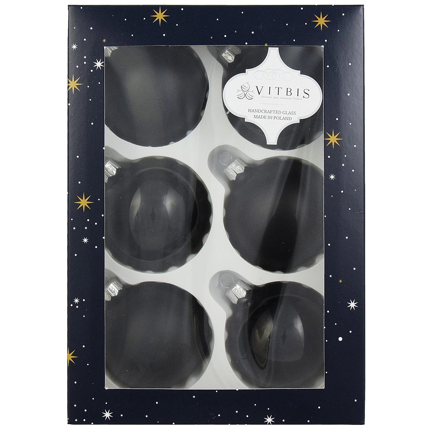 Bombki gładkie w pudełku czarne śr. 7 cm - 6 szt.