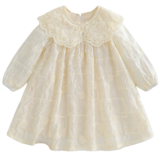 Sukienka muślin haft ecru z kołnierzykiem NS