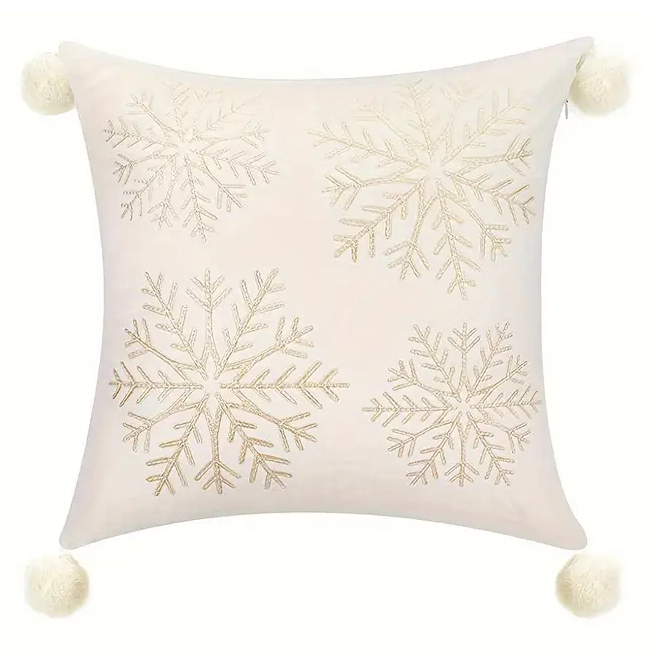 Świąteczna poszewka na poduszkę z pomponami Śnieżynki 45x45 cm UT