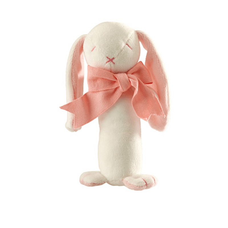 Grzechotka organiczna miękka z BIO bawełny GOTS Rose The Bunny Stick Rattle BBTB