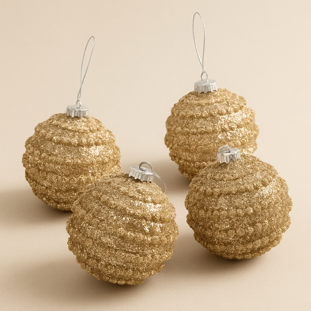 Zestaw 4 złotych bombek choinkowych „New Orleans” 8 cm – eleganckie ozdoby świąteczne z połyskiem db