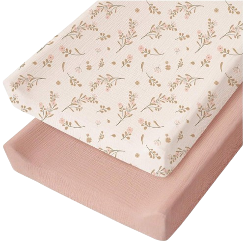 Zestaw 2 muślinowych pokrowców na przewijak kwiatuszki i brudny róż ns