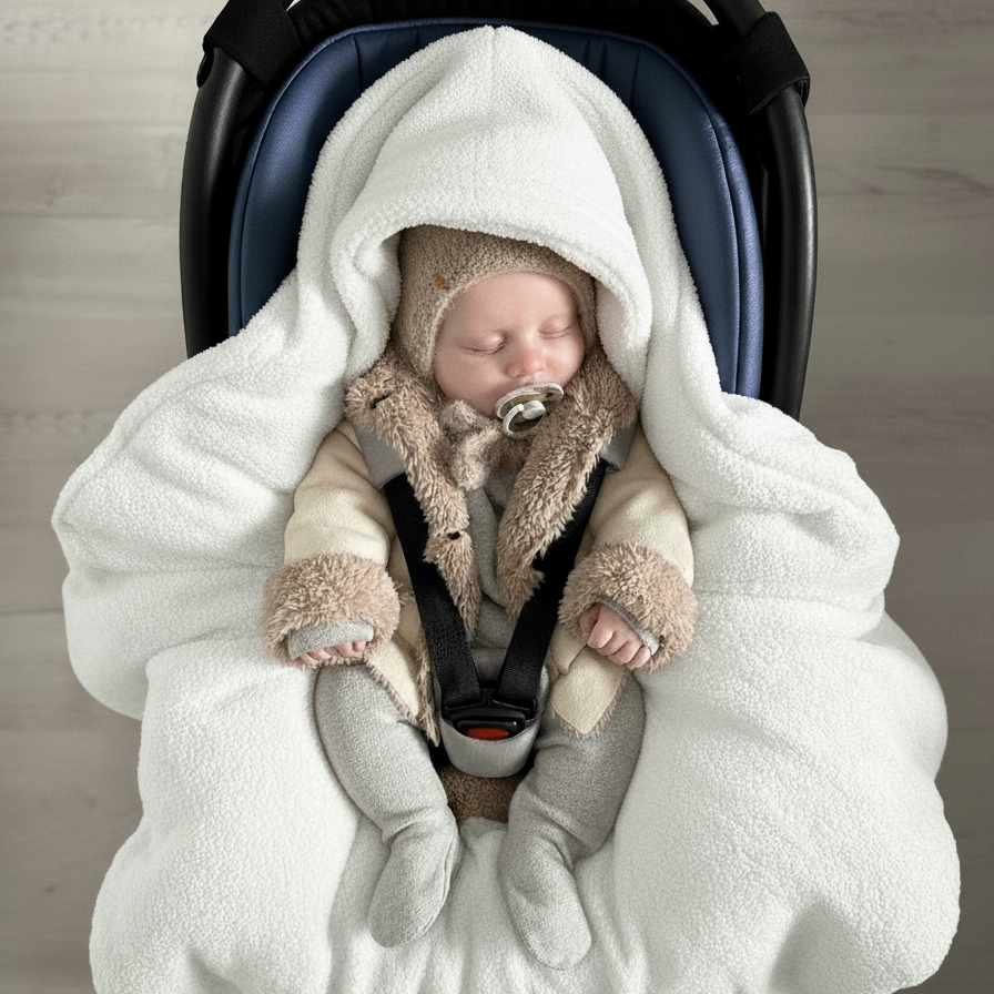 Ciepły otulacz do fotelika samochodowego boucle baranek ecru al