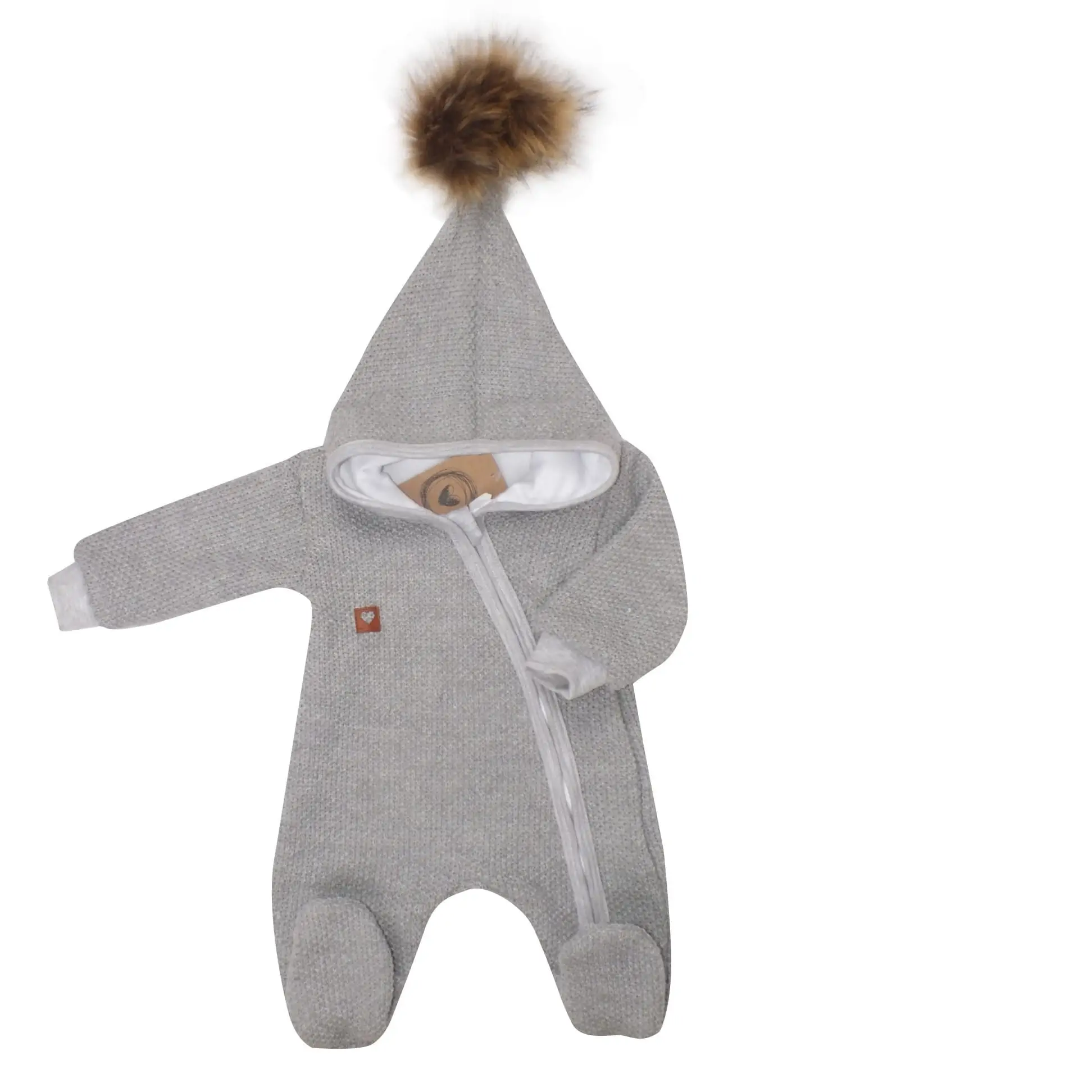 KOMBINEZON WŁÓCZKOWY Z POMPONEM SZARY ZZ - 86