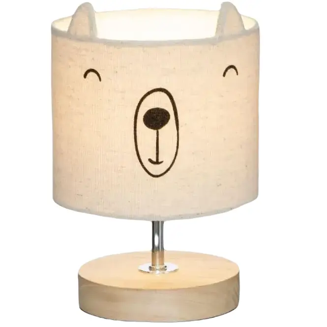 Lampa nocna stojąca drewniana z kloszem Beżowa DB