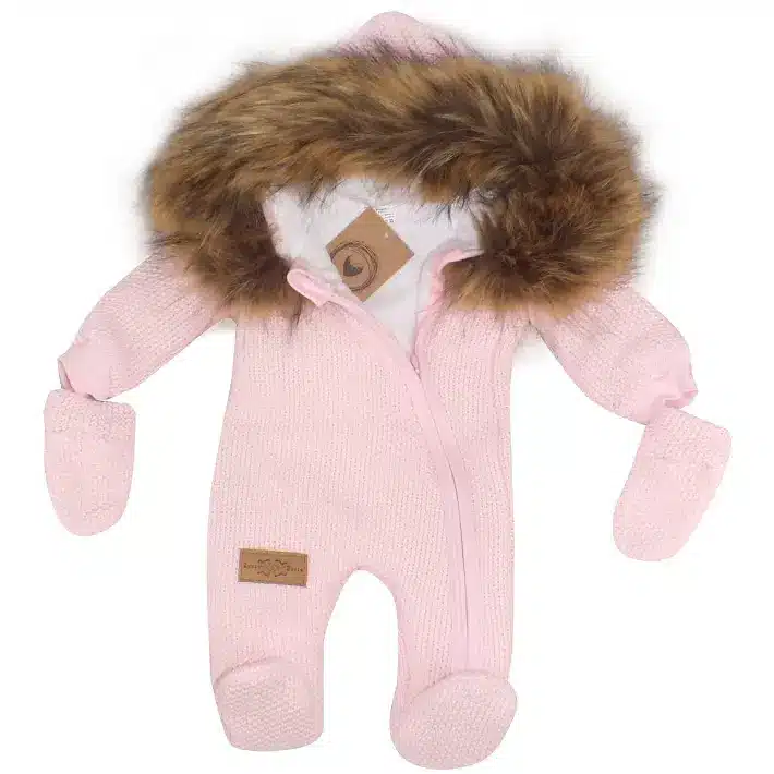 CIEPŁY KOMBINEZON ZIMOWY OCIEPLANY Z FUTERKIEM RÓŻ ZZ - 68