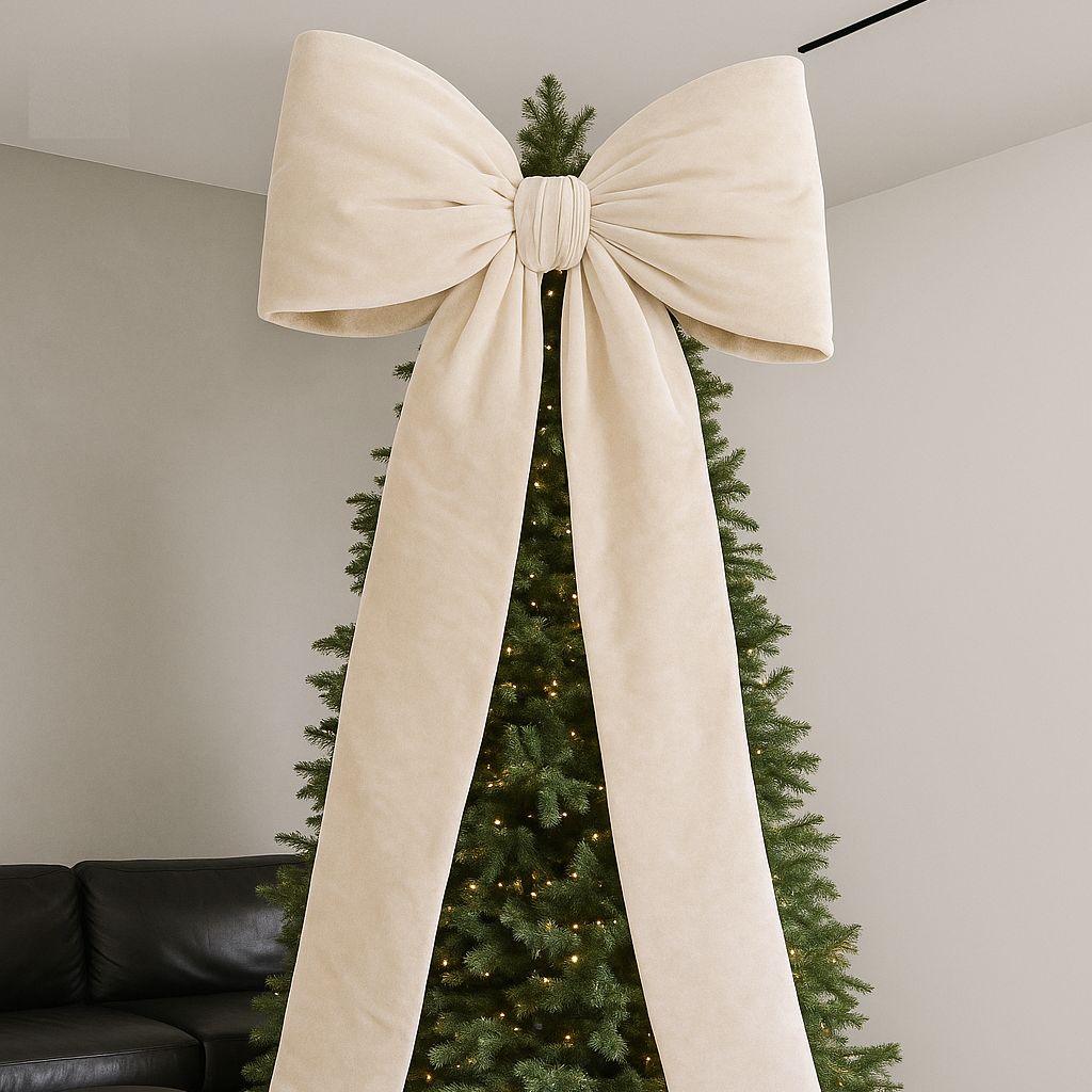 Wielka bożonarodzeniowa kokarda na choinkę ecru BW - L 50x230 cm